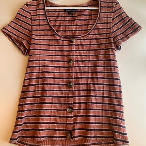 american eagle striped button tee